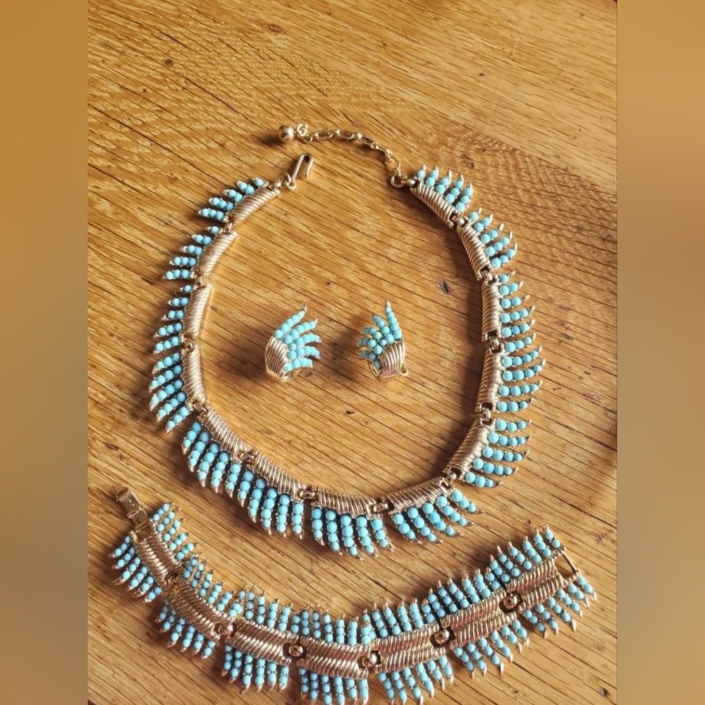 Vtg Crown Trifari Grand Parure "Whirlwind" Necklace Bracelet Earring Set